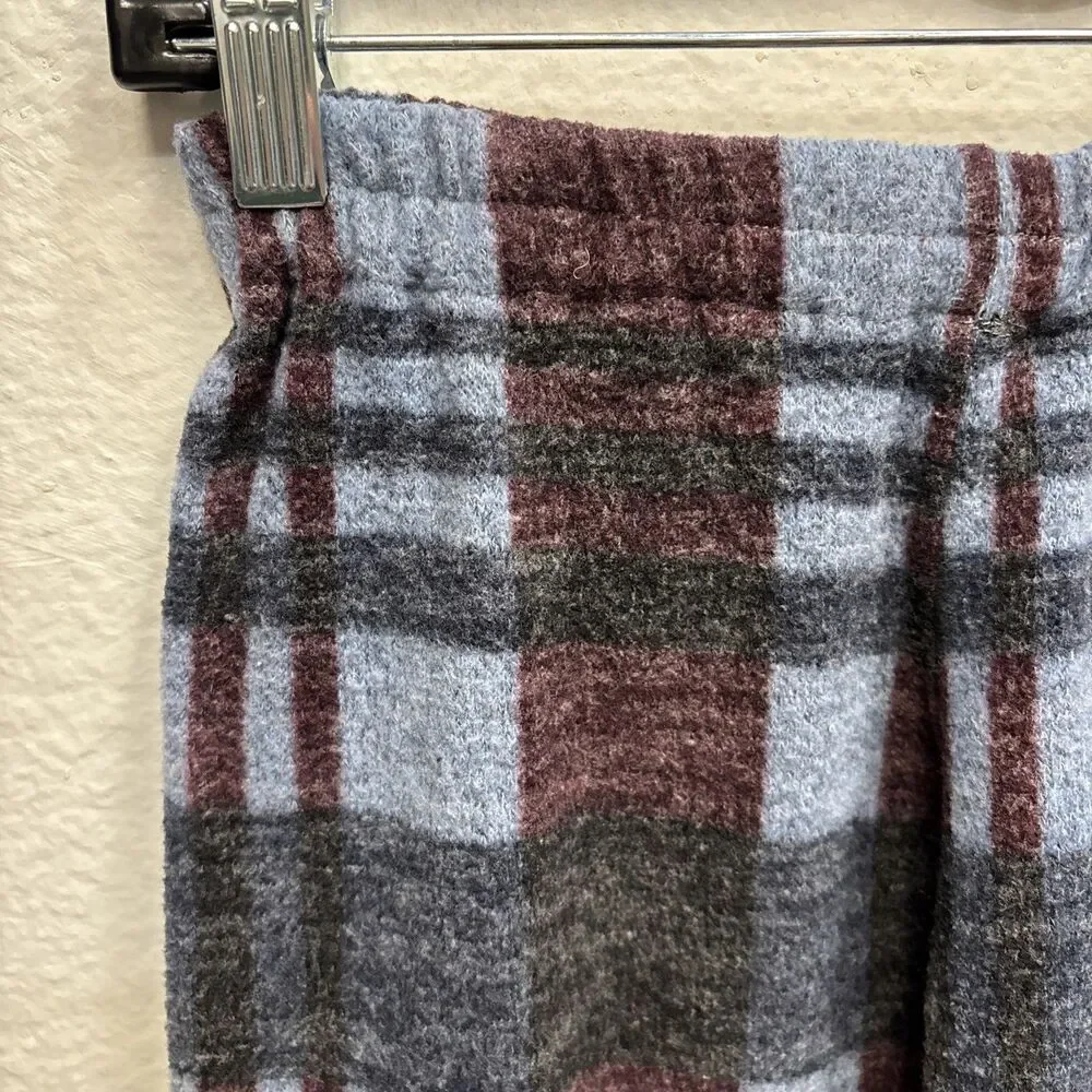 Boy Youth Pajama Pants 12 Plaid Blue Gray Maroon Elastic Waist Pullon 25X25”